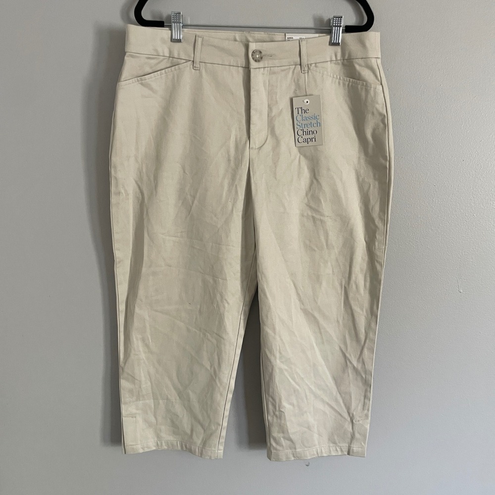 Croft & Barrow Chino Capri Pants Womens 14 Beige Classic Stretch Mid Rise
